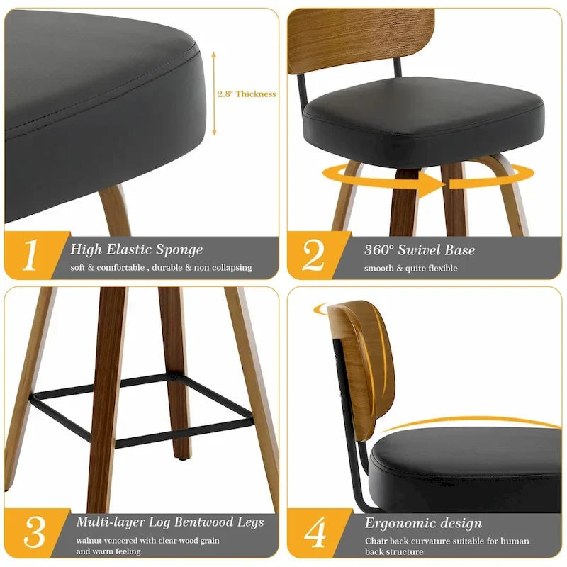 Tabourets de bar pivotants rembourrés de 66 cm (26 po) - 92,5 cm (36,4 po) H x 43,5 cm (17,1 po) L x 51 cm (20 po) P