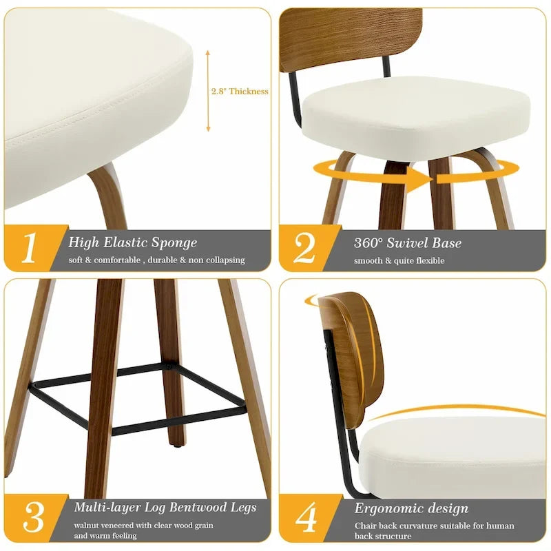 Tabourets de bar pivotants rembourrés de 66 cm (26 po) - 92,5 cm (36,4 po) H x 43,5 cm (17,1 po) L x 51 cm (20 po) P