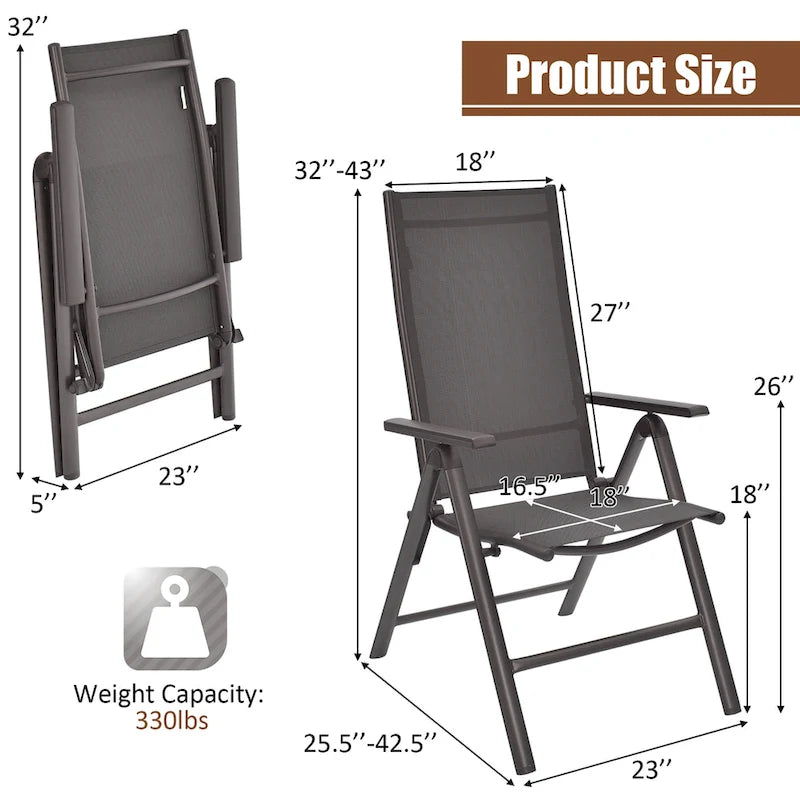 Costway Lot de 2 chaises de jardin pliantes en aluminium avec dossier réglable - Voir les détails