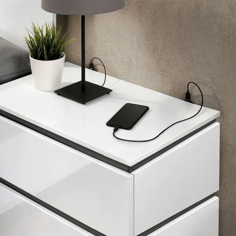 Ensemble lit plateforme et table de chevet 2 pièces Conjira de Furniture of America, en bois blanc moderne