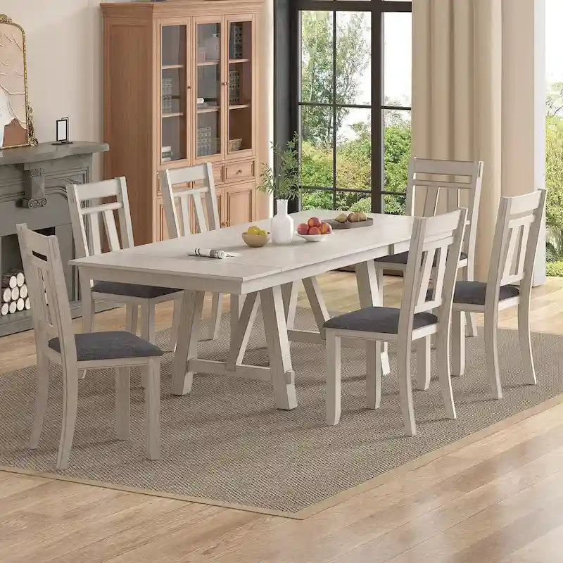 Chaises de salle à manger VECELO en bois massif avec assise en lin, ensemble de 2/4/6 chaises