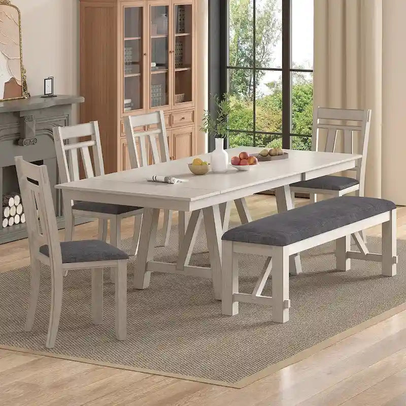 Chaises de salle à manger VECELO en bois massif avec assise en lin, ensemble de 2/4/6 chaises