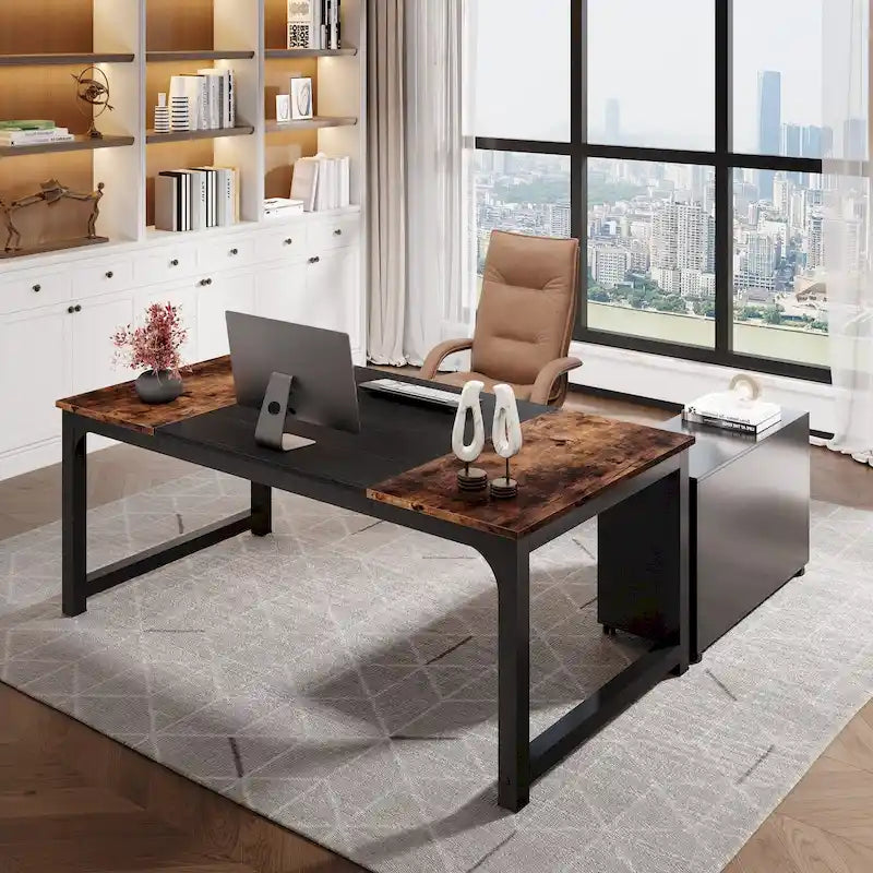 Bureau de direction en L de 63 pouces avec caisson à dossiers suspendus de 40 pouces