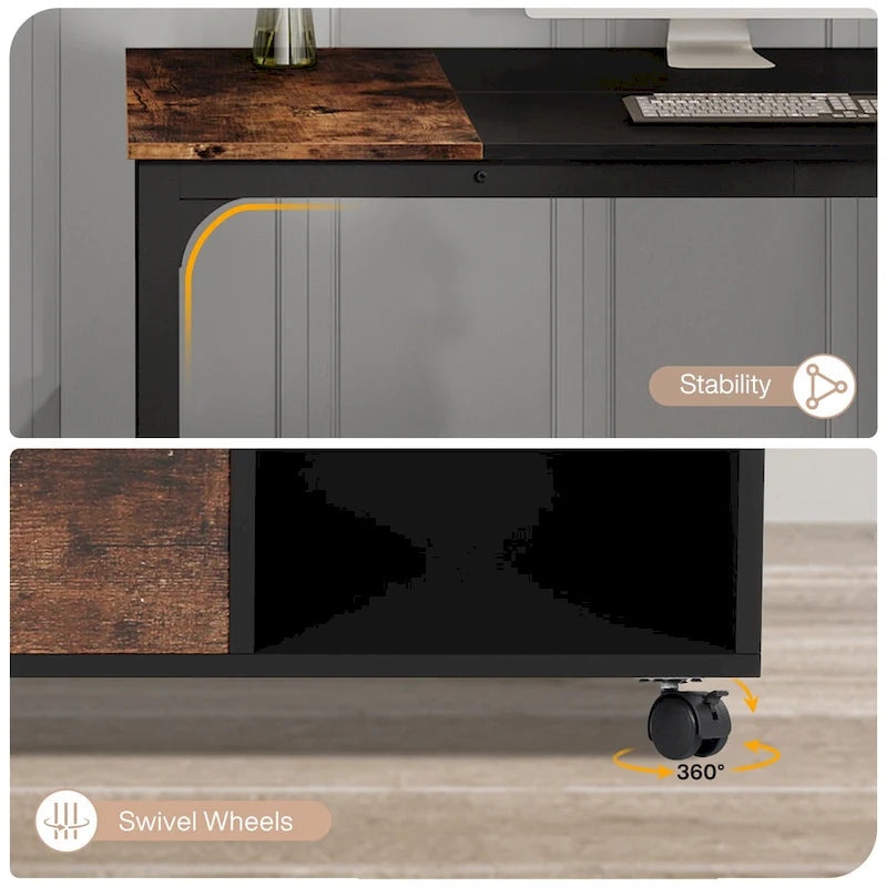 Bureau de direction en L de 63 pouces avec caisson à dossiers suspendus de 40 pouces