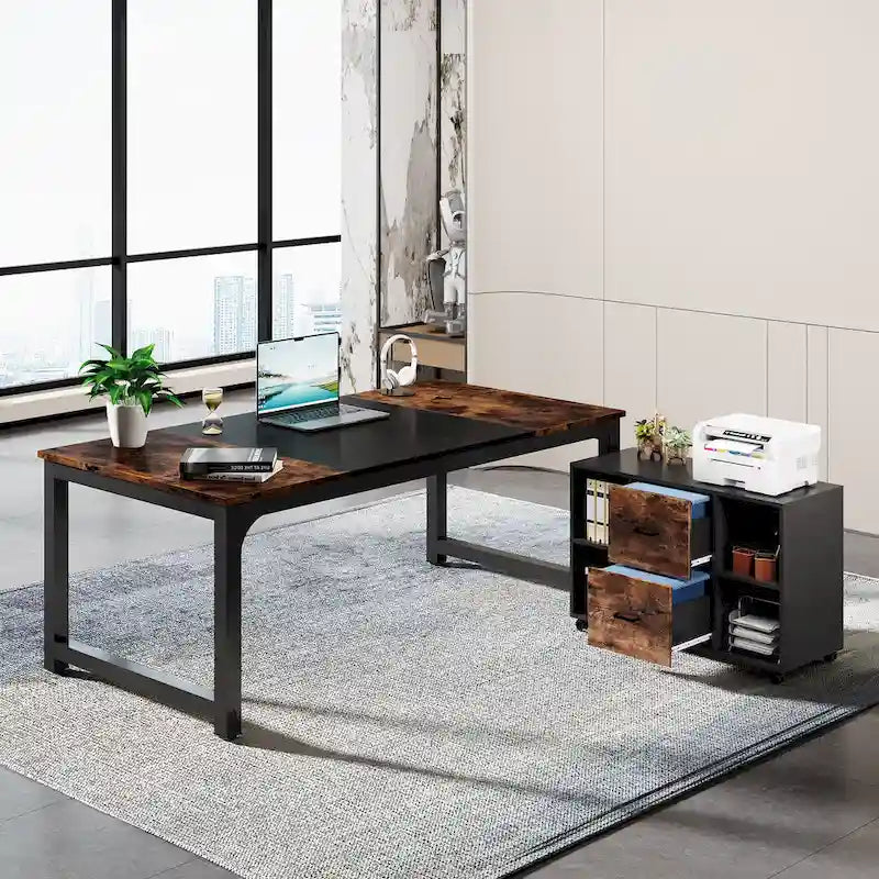 Bureau de direction en L de 63 pouces avec caisson à dossiers suspendus de 40 pouces