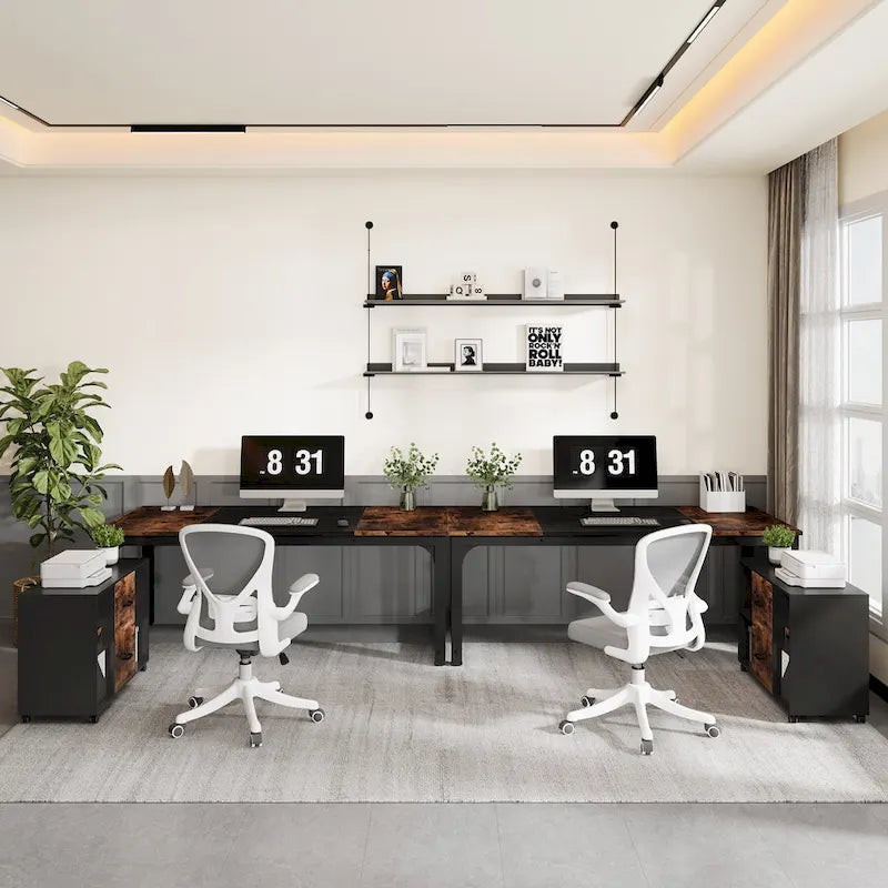 Bureau de direction en L de 63 pouces avec caisson à dossiers suspendus de 40 pouces