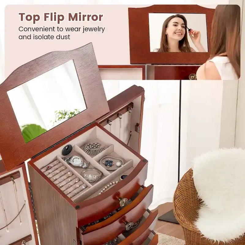 Coffre de rangement à bijoux en bois Costway, présentoir pour colliers