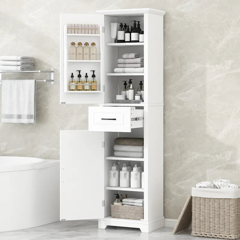 Meuble de salle de bain autoportant à 2 portes, étagères réglables et rangement dans les portes, organisateur de salle de bain haut
