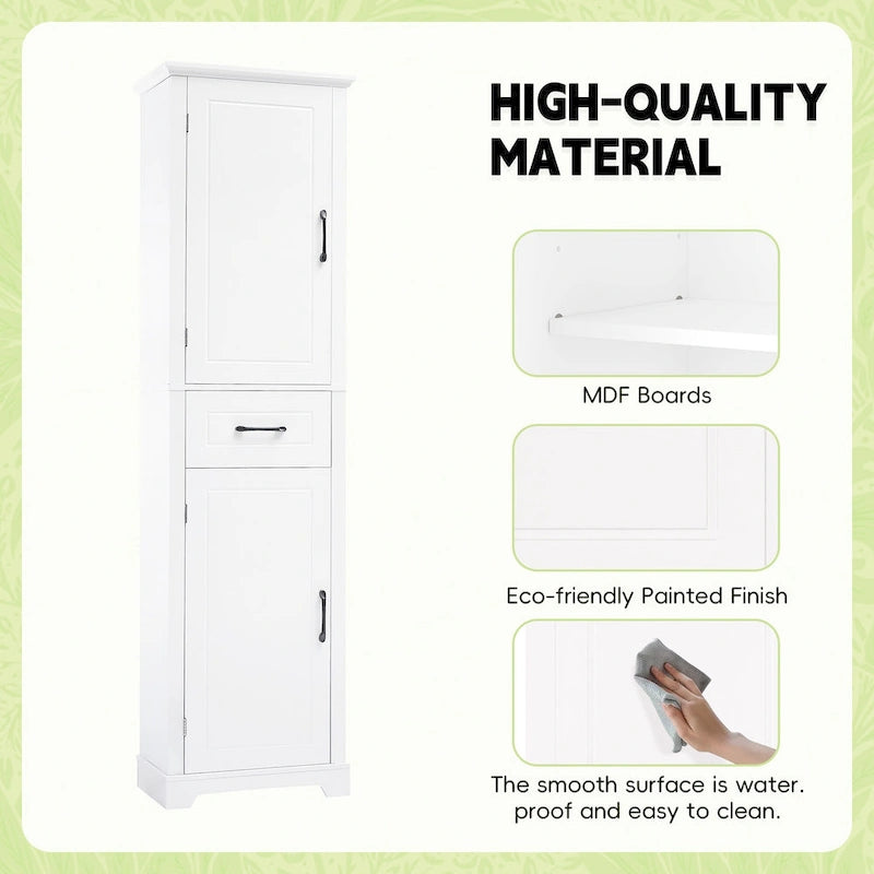 Meuble de salle de bain autoportant à 2 portes, étagères réglables et rangement dans les portes, organisateur de salle de bain haut