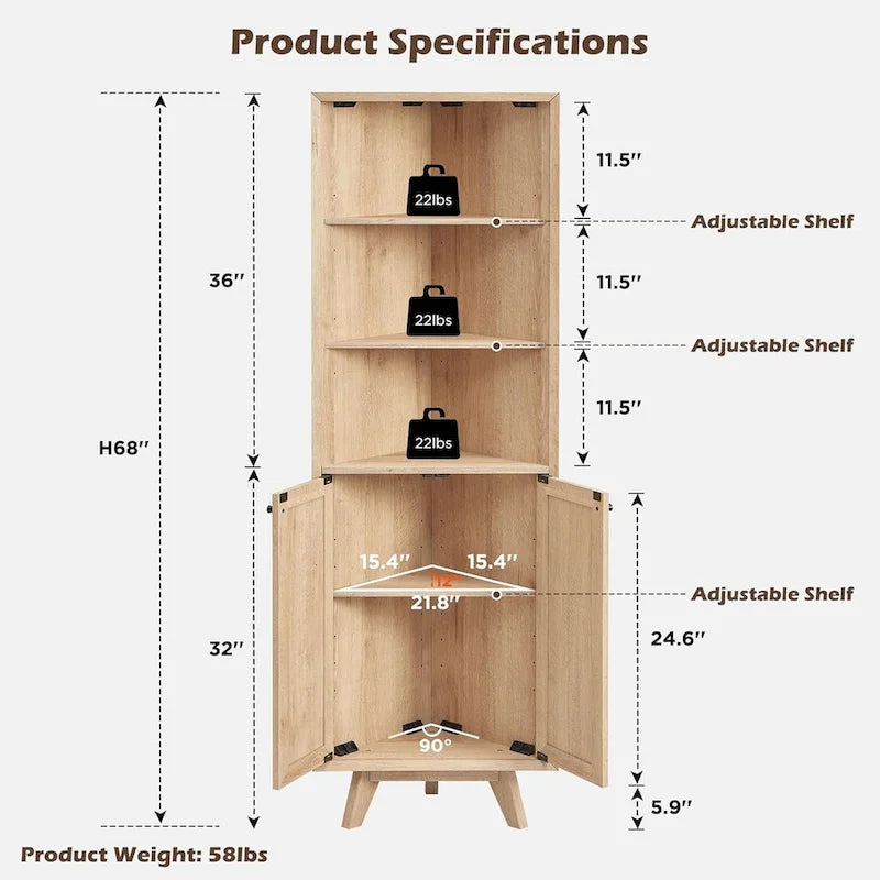 Meuble d'angle en rotin naturel, meuble de rangement d'angle moderne pour salle de bain