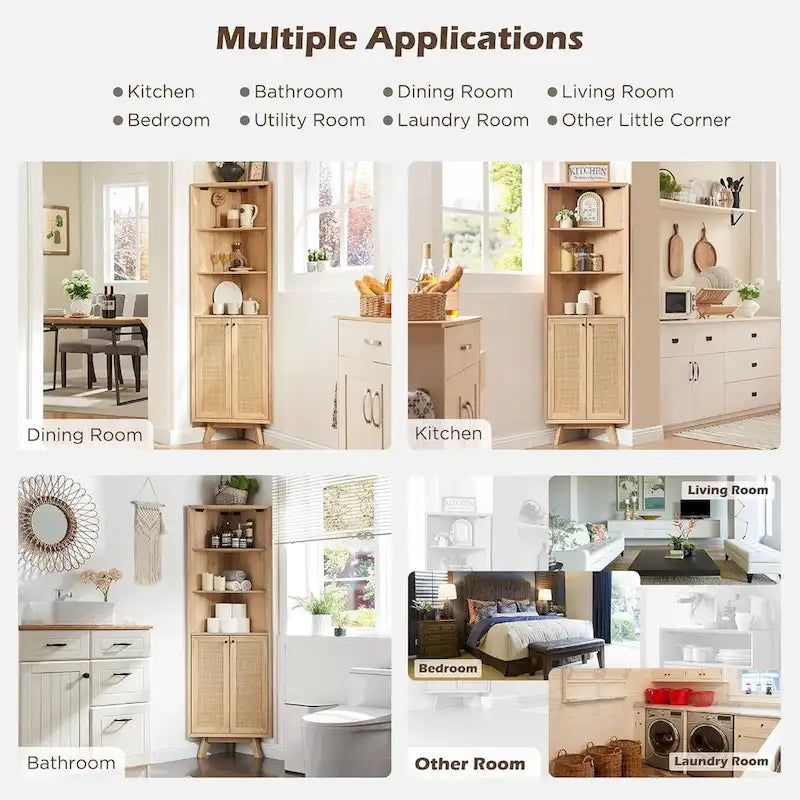 Meuble d'angle en rotin naturel, meuble de rangement d'angle moderne pour salle de bain