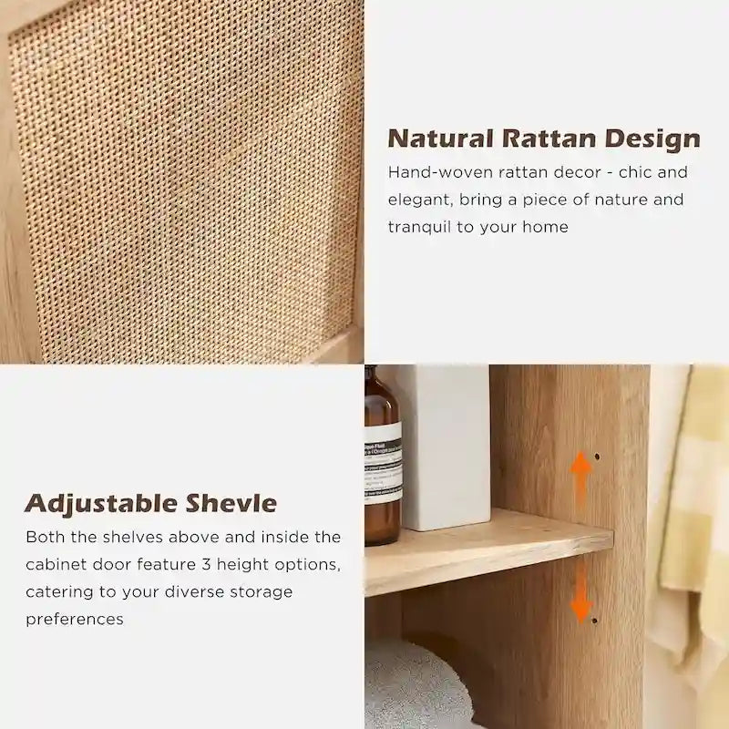 Meuble d'angle en rotin naturel, meuble de rangement d'angle moderne pour salle de bain
