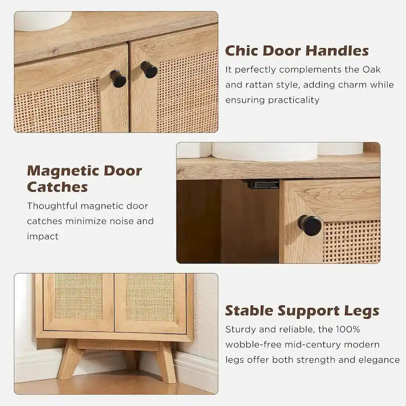 Meuble d'angle en rotin naturel, meuble de rangement d'angle moderne pour salle de bain
