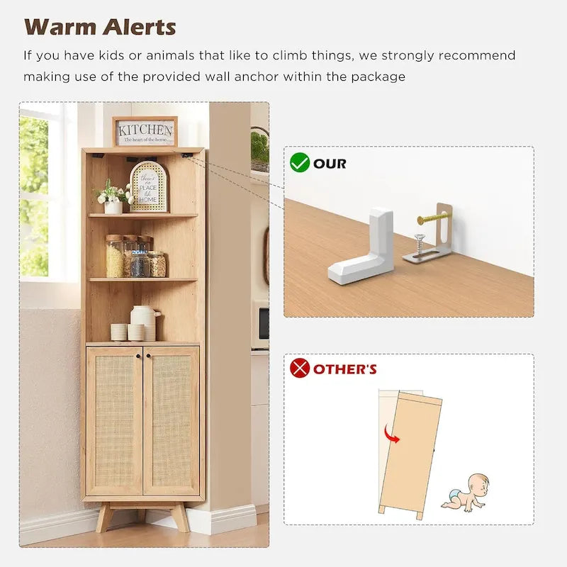 Meuble d'angle en rotin naturel, meuble de rangement d'angle moderne pour salle de bain