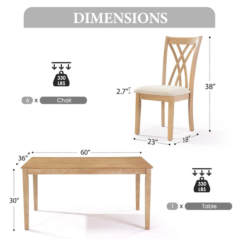 Ensemble table et chaises de salle à manger, style moderne, 1 table et 6 chaises, antidérapant, idéal pour 4 à 6 personnes
