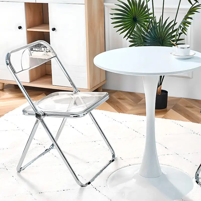 Chaise de salle à manger pliante empilable en acrylique transparent avec cadre en métal, unité - 29,1 (H) x 18,1 (L) x 18,5 (P)