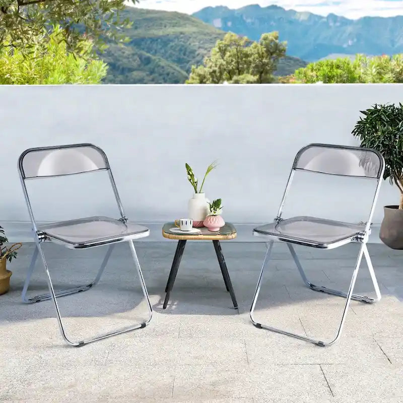 Chaise de salle à manger pliante empilable en acrylique transparent avec cadre en métal, unité - 29,1 (H) x 18,1 (L) x 18,5 (P)