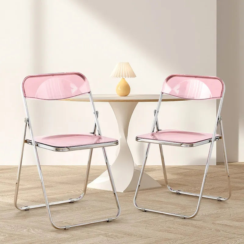 Chaise de salle à manger pliante empilable en acrylique transparent avec cadre en métal, unité - 29,1 (H) x 18,1 (L) x 18,5 (P)
