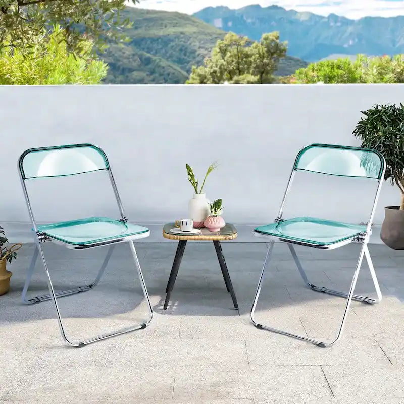 Chaise de salle à manger pliante empilable en acrylique transparent avec cadre en métal, unité - 29,1 (H) x 18,1 (L) x 18,5 (P)
