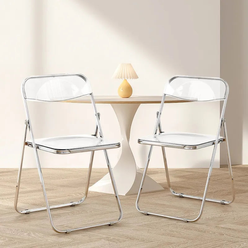 Chaise de salle à manger pliante empilable en acrylique transparent avec cadre en métal, unité - 29,1 (H) x 18,1 (L) x 18,5 (P)
