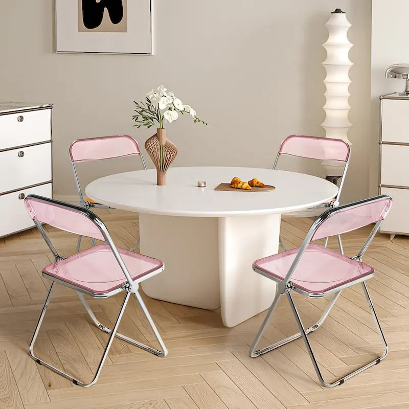 Chaise de salle à manger pliante empilable en acrylique transparent avec cadre en métal, unité - 29,1 (H) x 18,1 (L) x 18,5 (P)