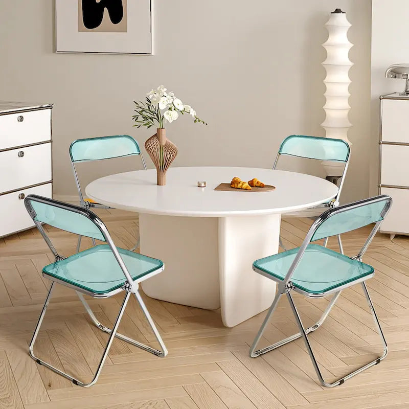 Chaise de salle à manger pliante empilable en acrylique transparent avec cadre en métal, unité - 29,1 (H) x 18,1 (L) x 18,5 (P)