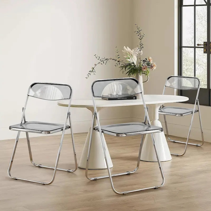 Chaise de salle à manger pliante empilable en acrylique transparent avec cadre en métal, unité - 29,1 (H) x 18,1 (L) x 18,5 (P)