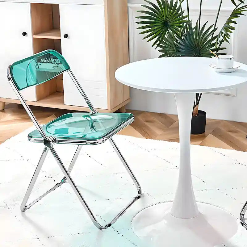 Chaise de salle à manger pliante empilable en acrylique transparent avec cadre en métal, unité - 29,1 (H) x 18,1 (L) x 18,5 (P)