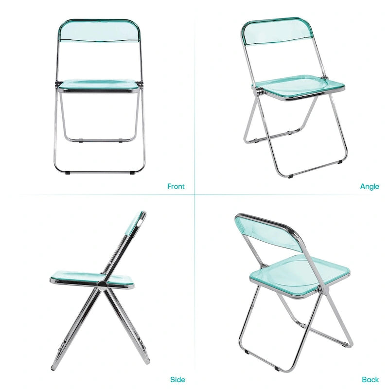 Chaise de salle à manger pliante empilable en acrylique transparent avec cadre en métal, unité - 29,1 (H) x 18,1 (L) x 18,5 (P)