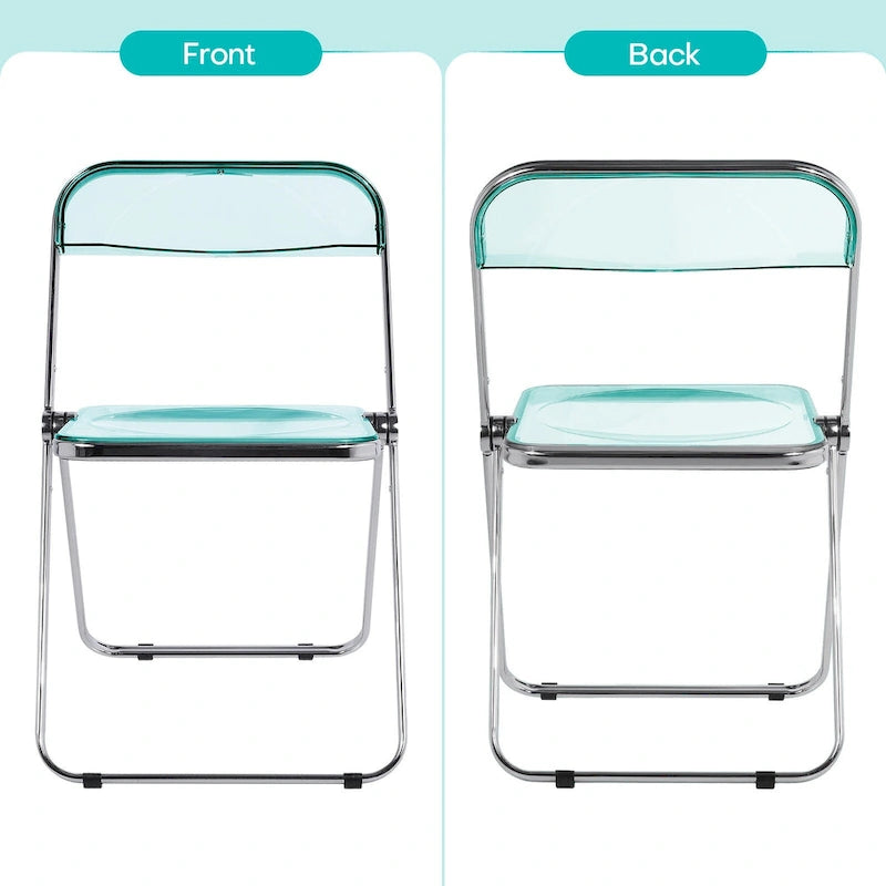 Chaise de salle à manger pliante empilable en acrylique transparent avec cadre en métal, unité - 29,1 (H) x 18,1 (L) x 18,5 (P)