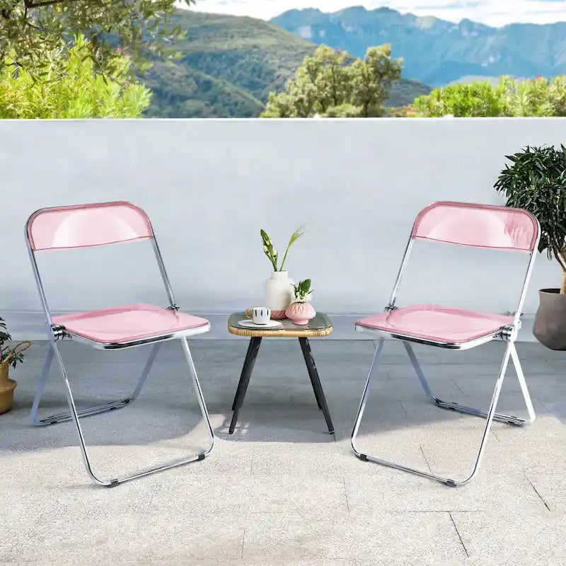 Chaise de salle à manger pliante empilable en acrylique transparent avec cadre en métal, unité - 29,1 (H) x 18,1 (L) x 18,5 (P)