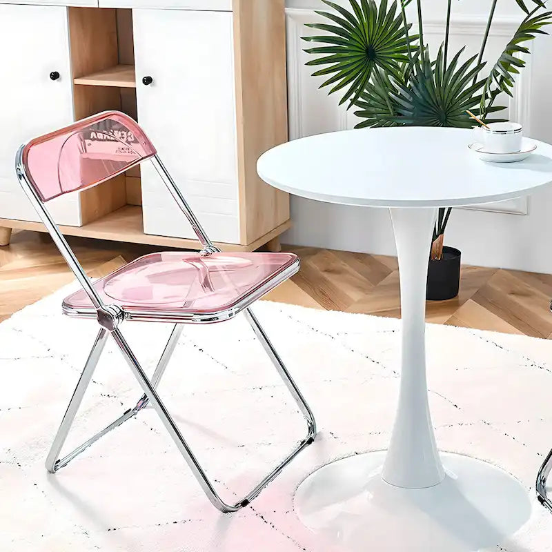 Chaise de salle à manger pliante empilable en acrylique transparent avec cadre en métal, unité - 29,1 (H) x 18,1 (L) x 18,5 (P)