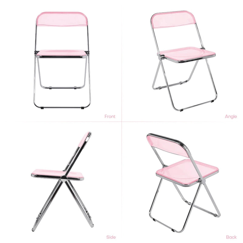 Chaise de salle à manger pliante empilable en acrylique transparent avec cadre en métal, unité - 29,1 (H) x 18,1 (L) x 18,5 (P)