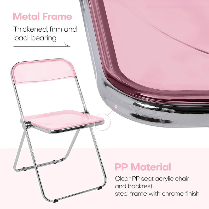 Chaise de salle à manger pliante empilable en acrylique transparent avec cadre en métal, unité - 29,1 (H) x 18,1 (L) x 18,5 (P)