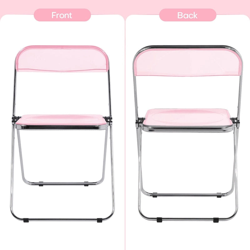 Chaise de salle à manger pliante empilable en acrylique transparent avec cadre en métal, unité - 29,1 (H) x 18,1 (L) x 18,5 (P)