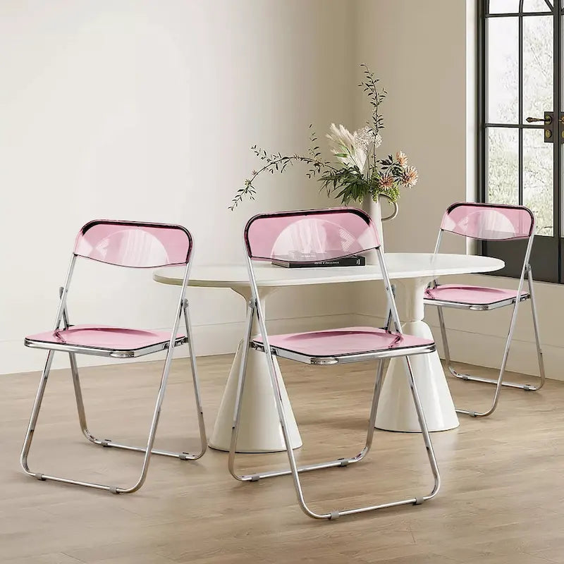 Chaise de salle à manger pliante empilable en acrylique transparent avec cadre en métal, unité - 29,1 (H) x 18,1 (L) x 18,5 (P)