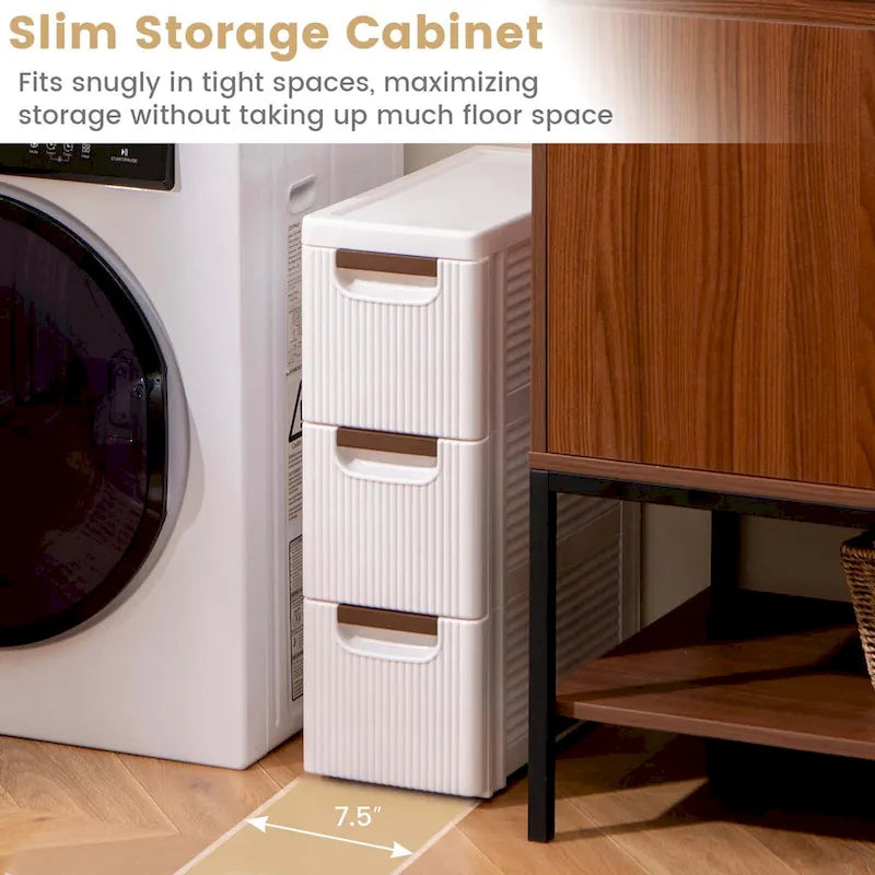 Meuble de rangement roulant étroit à 3 tiroirs Costway (1 pièce) avec poignée - Voir les détails