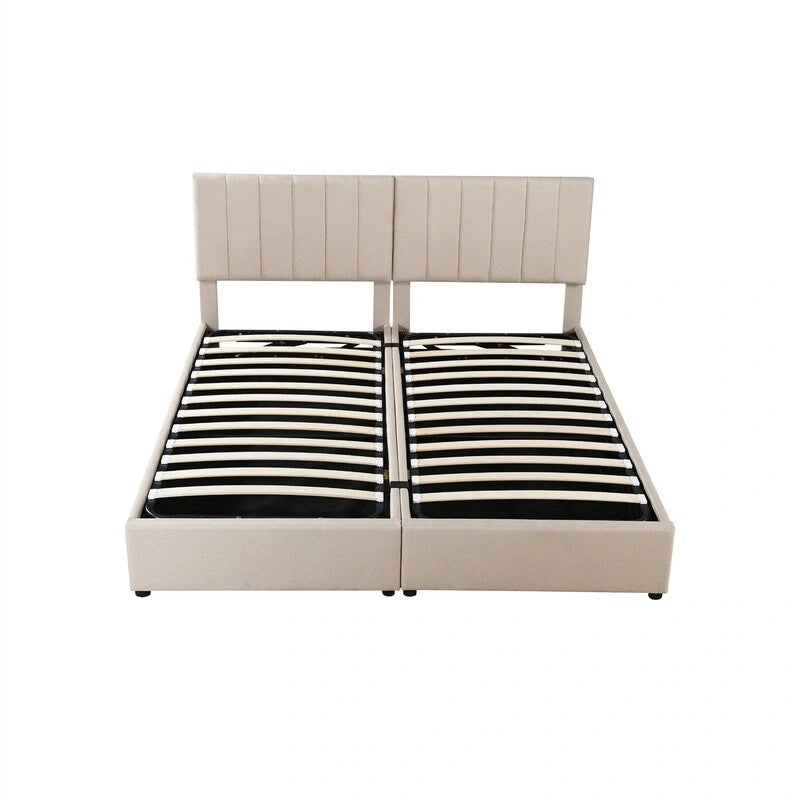 Lit coffre King Size avec tête de lit et rangement sous le lit, lit plateforme rembourré avec système de rangement hydraulique