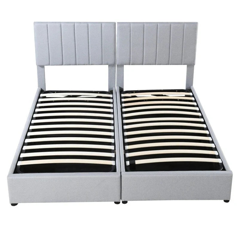 Lit coffre King Size avec tête de lit et rangement sous le lit, lit plateforme rembourré avec système de rangement hydraulique