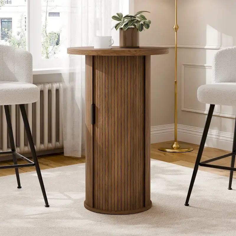 Petite table de salle à manger Tambour avec étagère de rangement à trois niveaux, table de bar ronde de 91 cm de haut - Non disponible
