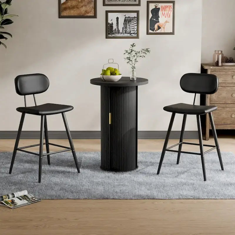 Petite table de salle à manger Tambour avec étagère de rangement à trois niveaux, table de bar ronde de 91 cm de haut - Non disponible