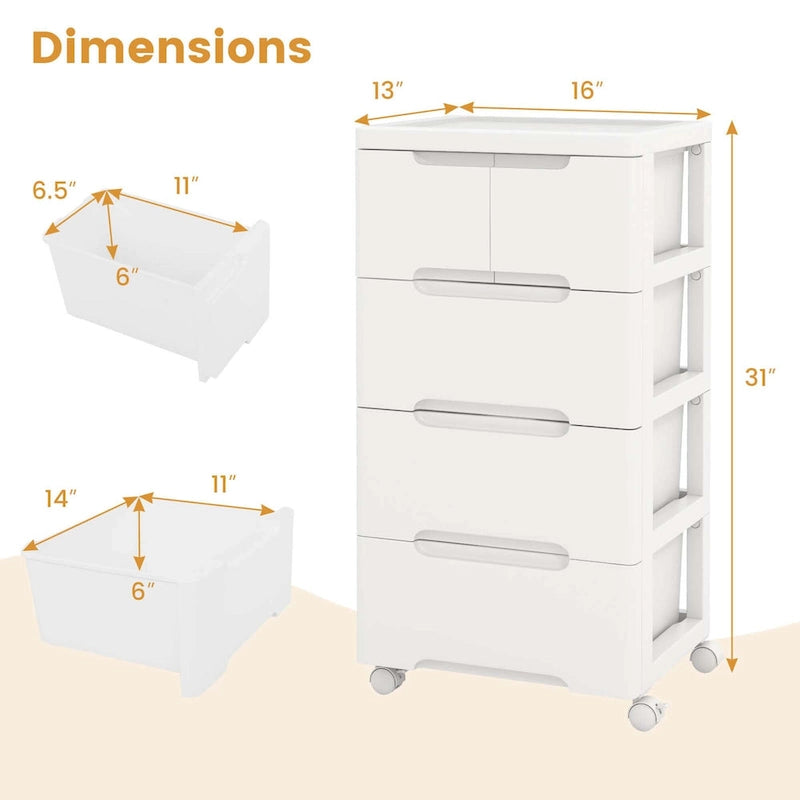 Chariot de rangement roulant Costway à 5 tiroirs en plastique avec 4 poignées universelles - Voir les détails