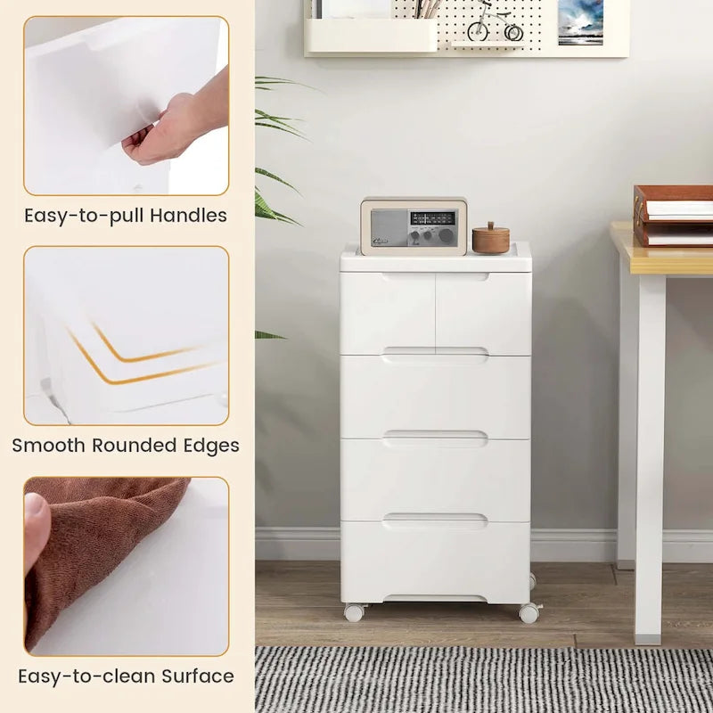 Chariot de rangement roulant Costway à 5 tiroirs en plastique avec 4 poignées universelles - Voir les détails