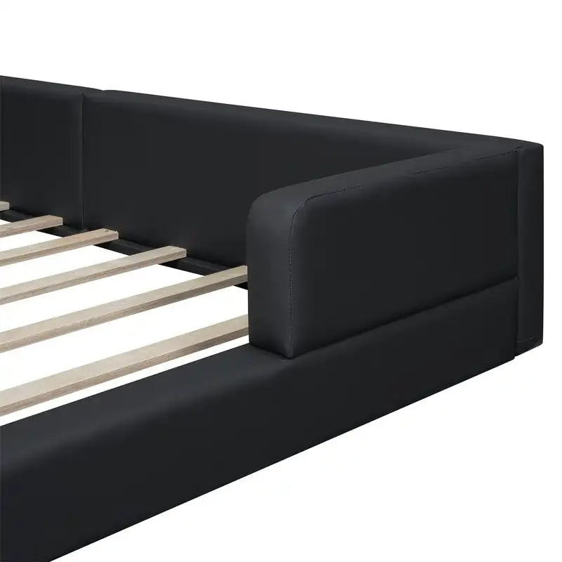 Lit plateforme rembourré avec 2 lampes de lecture intégrées, cadre de lit Queen Size en PU, lit au sol avec tête de lit capitonnée.