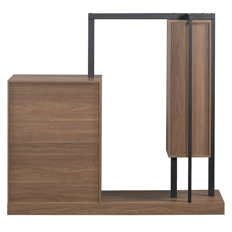 Armoire-penderie ouverte avec 4 tiroirs, 3 étagères et une tringle à vêtements. Armoire en bois autoportante pour chambre à coucher.