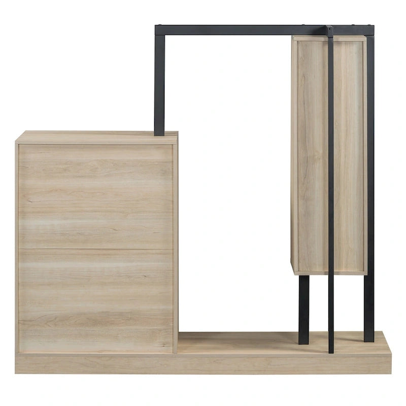 Armoire-penderie ouverte avec 4 tiroirs, 3 étagères et une tringle à vêtements. Armoire en bois autoportante pour chambre à coucher.