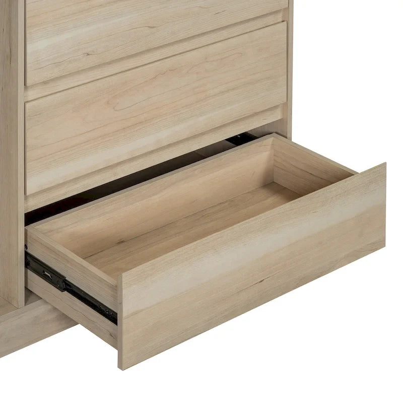 Armoire-penderie ouverte avec 4 tiroirs, 3 étagères et une tringle à vêtements. Armoire en bois autoportante pour chambre à coucher.