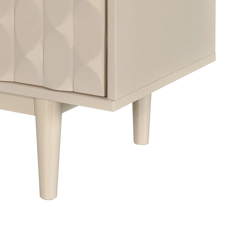 Buffet moderne à 4 portes avec portes à motif convexe et 2 poignées argentées