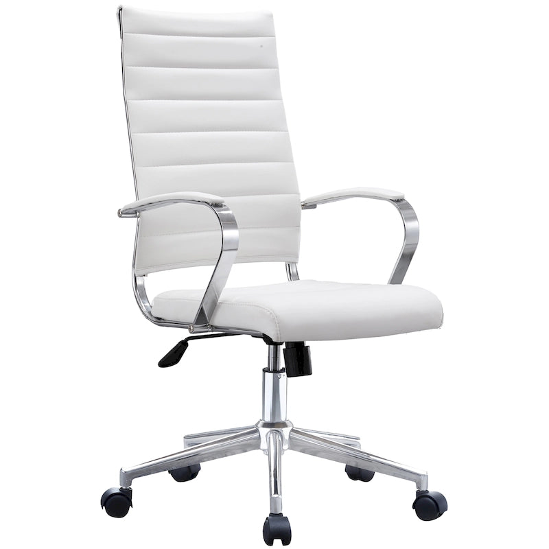 Fauteuil de bureau moderne à dossier haut, en cuir PU côtelé, inclinable, pour direction, salle de conférence, bureau d'ordinateur, cadre supérieur