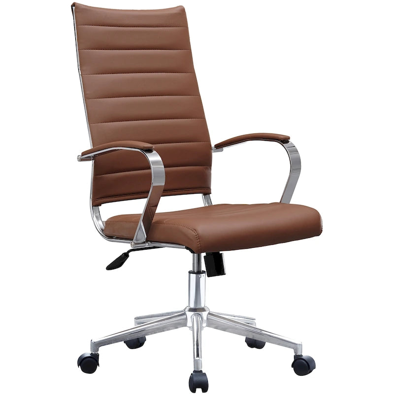 Fauteuil de bureau moderne à dossier haut, en cuir PU côtelé, inclinable, pour direction, salle de conférence, bureau d'ordinateur, cadre supérieur